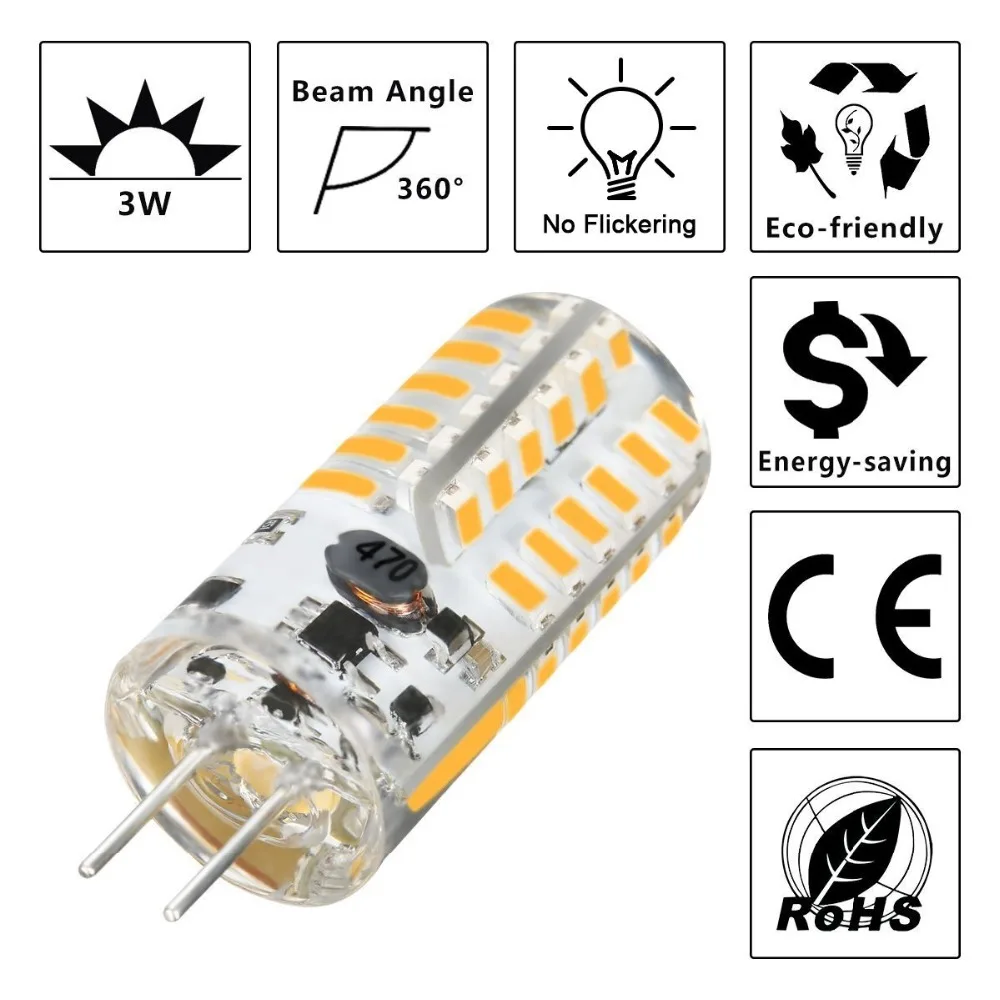 G4 Светодиодный светильник 10 шт 3 Вт двухконтактный светодиодный светильник 48X3014 SMD 20 Вт эквивалент галогенной лампы силикон 220 люмен 360 Угол луча DC 12V