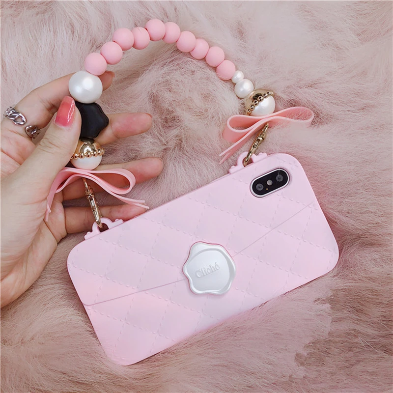 Aowziic Candies handbag shell 6S full package For iPhone X XS MAX XR cell phone shell 7 8plus case silica gel chain soft sleeve