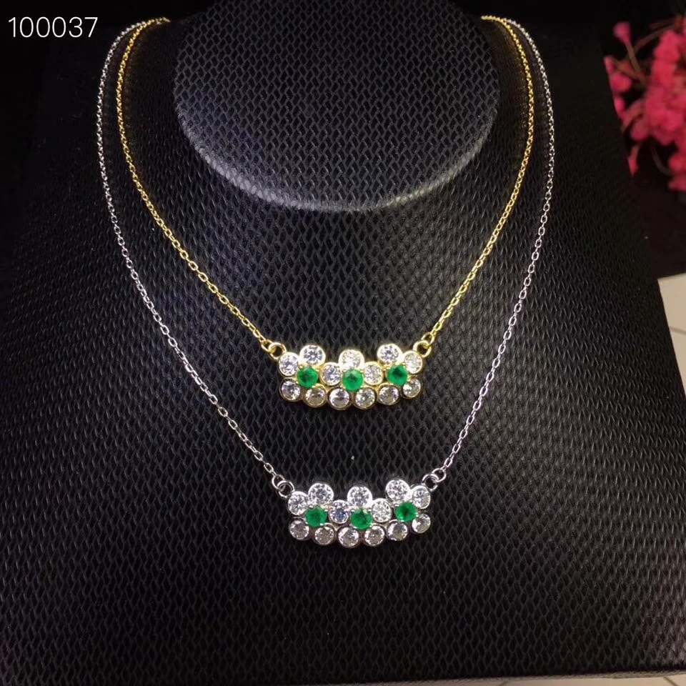  Pendentif vert émeraude naturel collier pendentif pierre précieuse S925 argent élégant belle rangée