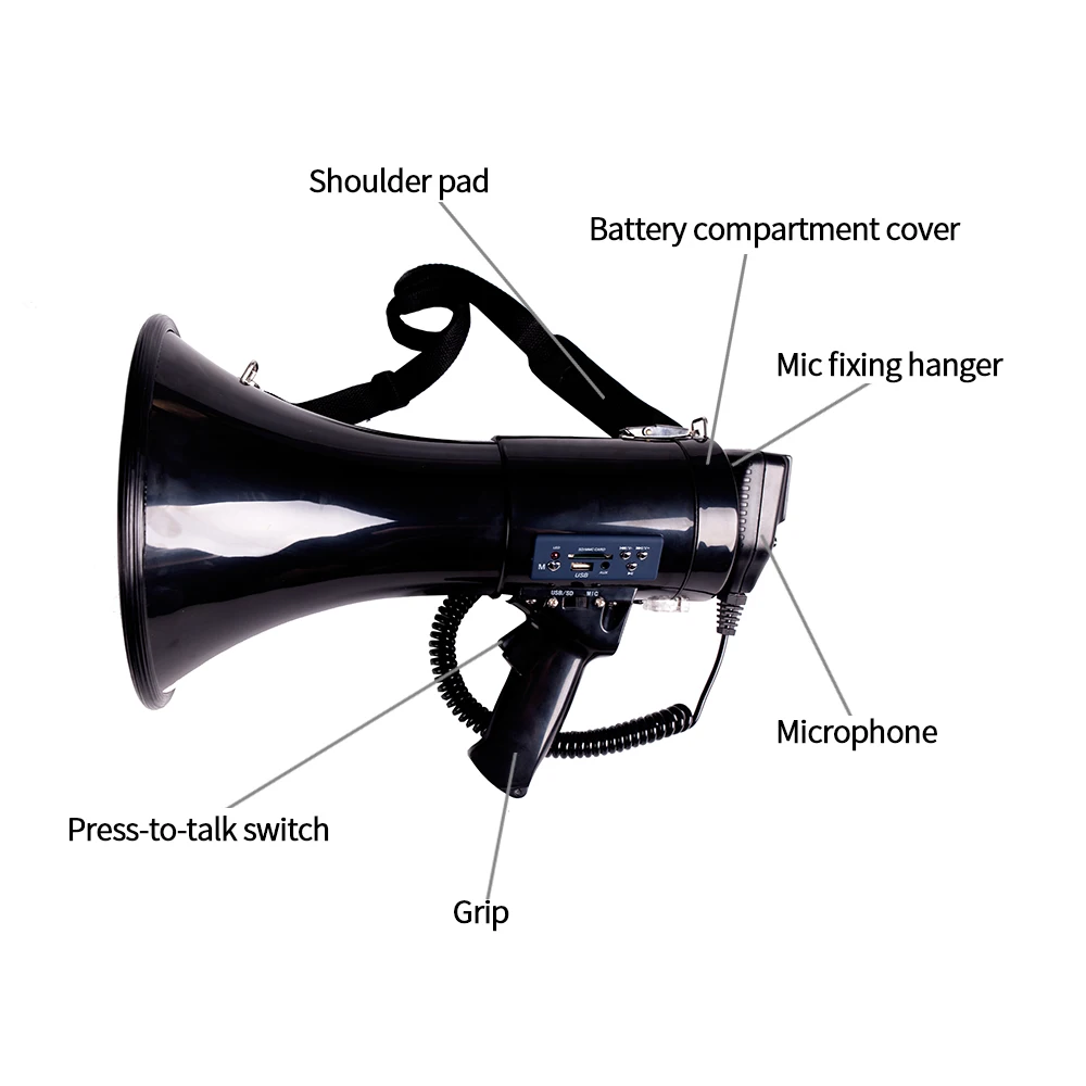  Portable Megaphone 50 Watt Power Megaphone Speaker Bullhorn Voice And Siren/Alarm Modes With Volume