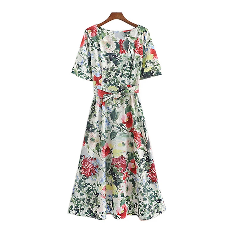 2019 женское платье с цветочным принтом хлопковое Повседневное коротким рукавом