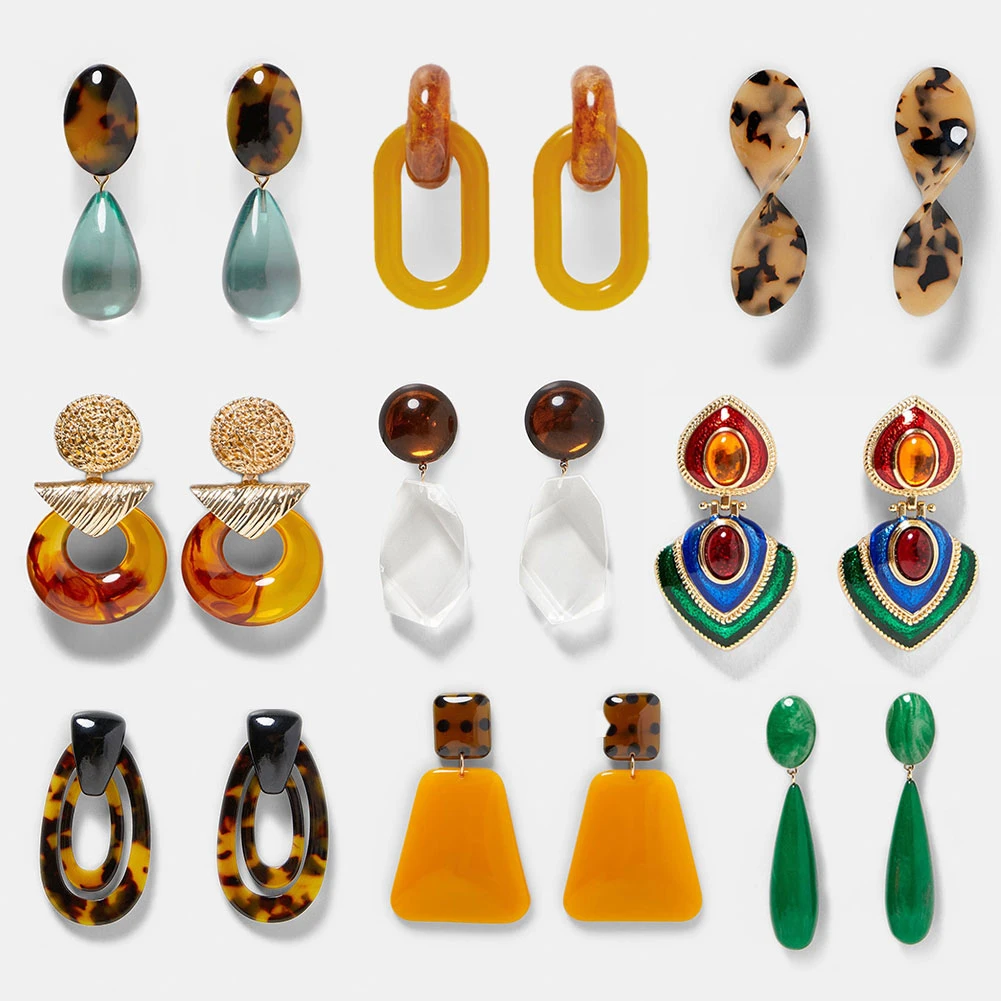 Boho Acrylic Statement Long Tassel Earrings Fashion Hoop Resin Dangle Earrings
