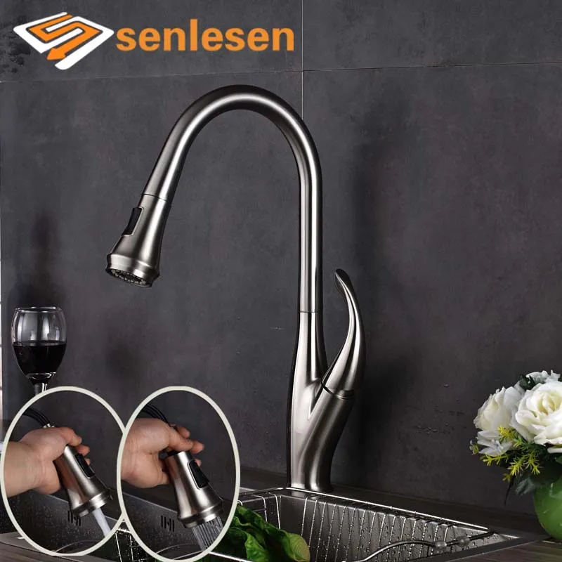 

Brushed Nickel Mixer Faucet for Kitchen with Dual Functions Pull Out Sprayer