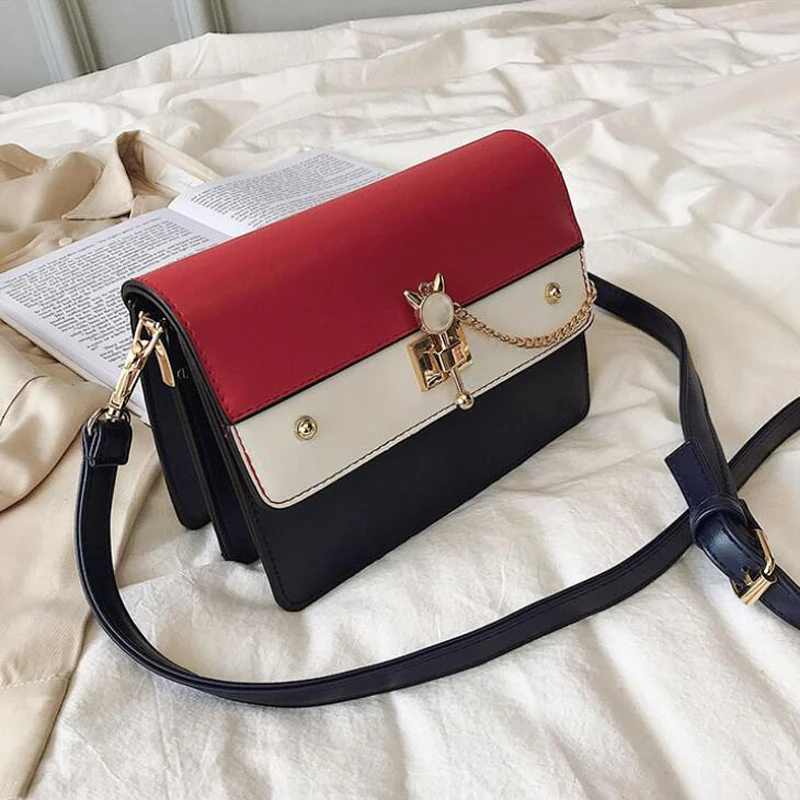 

PU Leather Fashion Women bag Lady Contrast color single shoulder bag Ladies small square bag casual personality Messenger bag