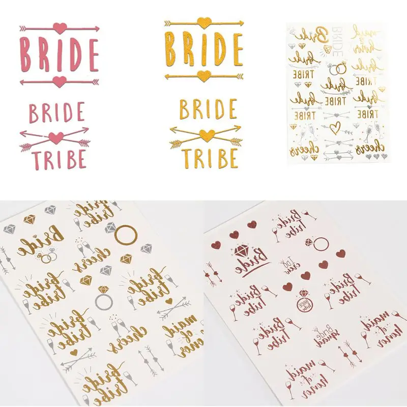 

4x4cm Metallic Rose Gold Temporary Tattoo Sticker Bridal Team Bridesmaid Hen Night Bachelorette Party Wedding Decor Supplies