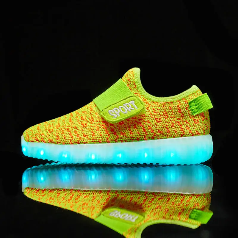 Размер 25-37 Детская светящаяся обувь со светодиодами USB, детская обувь на липучке, Детские светящиеся кроссовки, детская обувь со светодиодами - Цвет: Цвет: желтый
