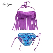 HIRIGIN бренд полиэстер дети девочки Танкини бикини набор кисточкой украшения Купальники Купальник купальный костюм Пляжная одежда 2 шт