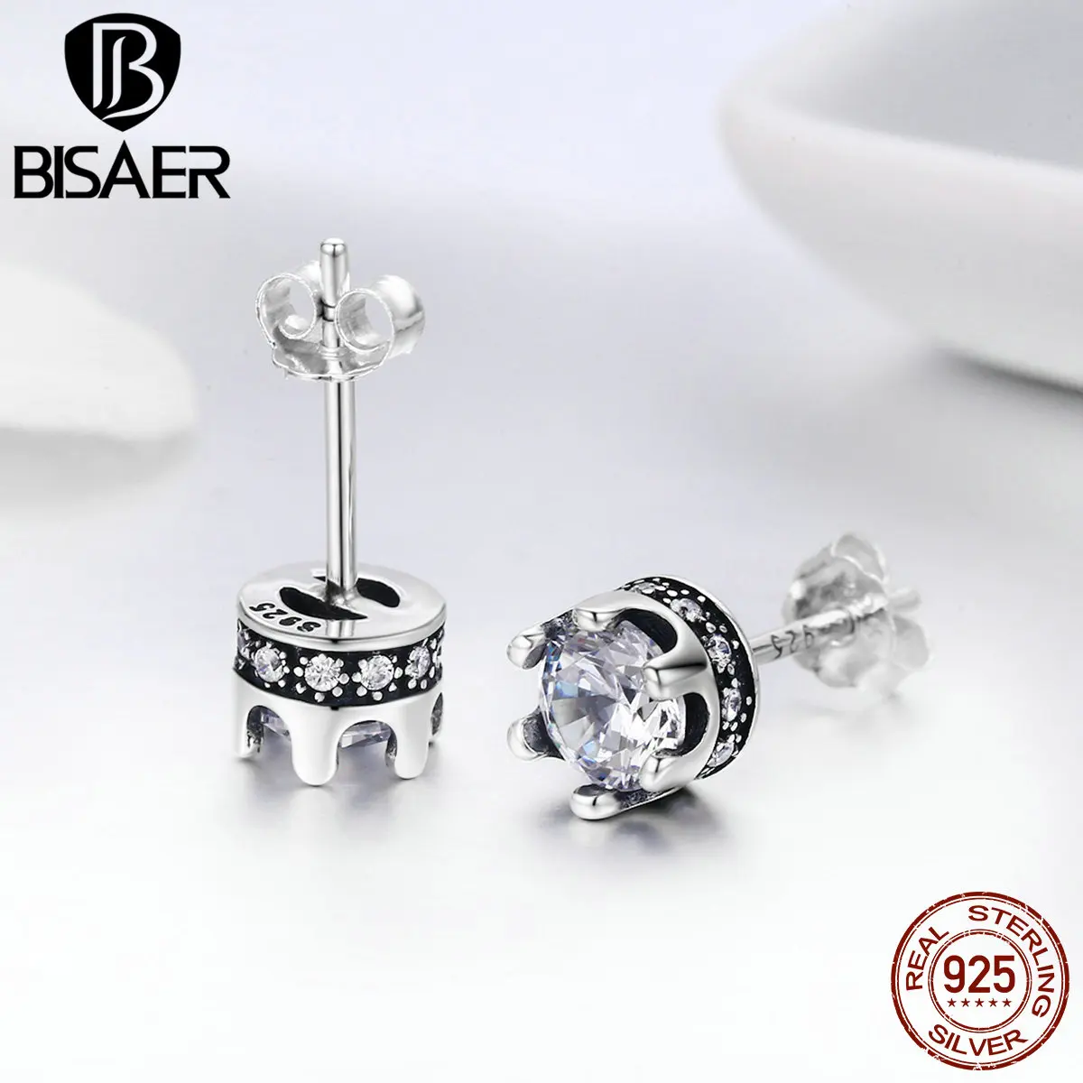 Настоящее серебро 925 пробы, ослепительные чешские короны принцессы, маленькие серьги-гвоздики для женщин, Стерлинговое Серебро, модные ювелирные изделия Brincos
