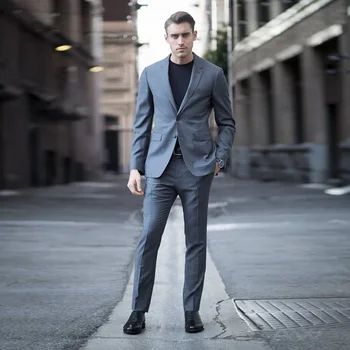Tanie 2018 Najnowsze Wzory Płaszcz Pant Szary Garnitury Męskie Eleganckie Na Co Dzień Slim Fit Terno Business Street Kurtka ślubna Hemcoming Smokingu 2 Sztuka