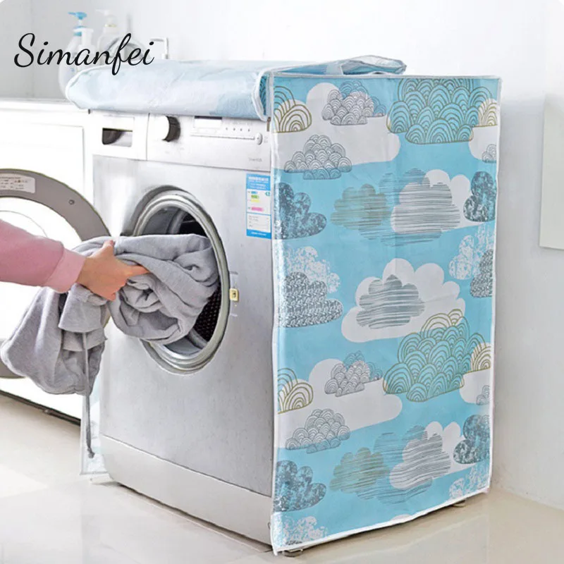 

Simanfei Roller Washing Machine Cover 2019 New Transparent Pattern Printing Dust proof Waterproof Covers Housse lave linge Home