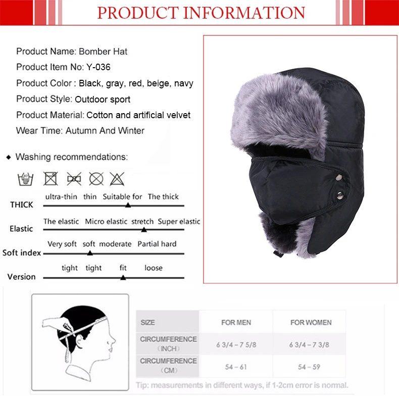 2021 New Winter Bomber Hats Ushanka Russian Fur Hat Warm Thickened Ear Flaps Cap For Men&Women Mask Balaclava