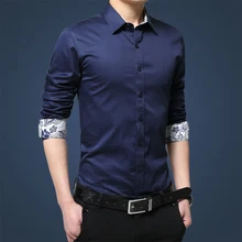 Для мужчин хлопковых рубашек, Платье черного цвета Детская футболка с длинными рукавами, с отложным воротником Slim Fit Для мужчин рубашки в уличном стиле для мальчиков Однотонная футболка