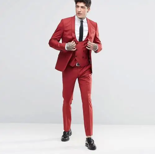 2018 Orange Groom Prom Suits 3 Pieces(Jacket+Pants+Vest+Tie) Custom ...