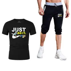 Модные крутые комплекты для мужчин s летние тренажерные залы повседневное Милая футболка + брюки для девочек тренажерные залы Фитнес