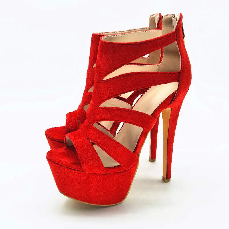 Fghgf 16 см высокий каблук Для женщин сандалии модная платформа с открытым носком; босоножки на тонких высоких каблуках; Цвет Красный; Большие женские размеры(США) 4–10,5