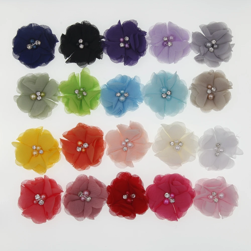 

baby 2.2" pearl chiffon DIY flowers flatback Accessory without headband No clips Christmas Wedding Hair Accessories 15pcs/lot
