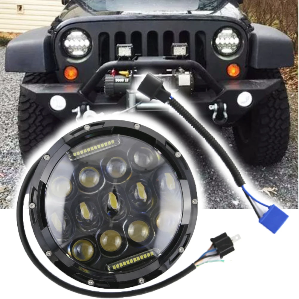 WHDZ For Jeep Wrangler Led Headlight 7inch Round High Low Beam DC 12v