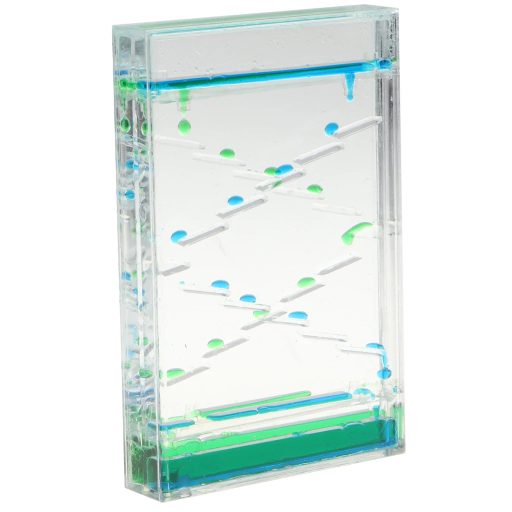 Square Slide Floating Mix Colored Oil Hourglass Bubbler Motion Timer Sensory Toy Home Decor -Blue + Green