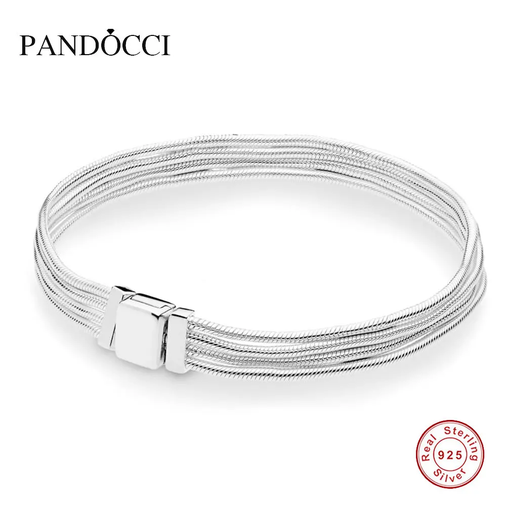 

925 Sterling Silver Reflexions Multi Snake Chain Bracelet For Women Original Jewelry Making Fits For Reflexions Charms PANDOCCI