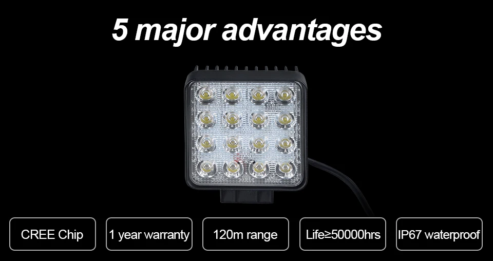 AcooSun 48W LED Car Working lamp Square DC 12V 24V LED Work Lamp Spot Light Combo Beam Offroad Boat Car Motorcycle SUV Auto Bulb (2)