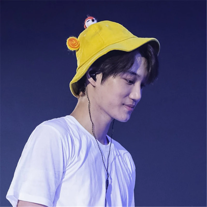 WXCTEAM-Exo-Music-Concert-Kai-Hat-Cute-with-Fox-Lollipop-Yellow-Japanese-Soft-Parent-Kid-Fisherman.jpg
