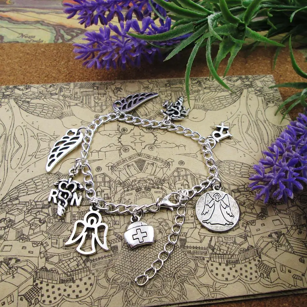 

NURSE Charm RN angel wings Bracelet Jewelry Handmade Jewelry