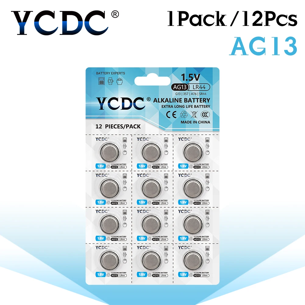 

YCDC 10pcs/LOT 12pcs.lot AG13 LR44 SR44SW SP76 L1154 RW82 RW42 357A button cell coin battery for watch,20pcs AG13 battery