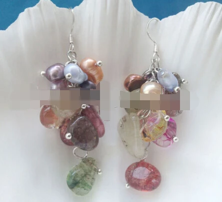 FREE SHIPPING>>> free shipping 10846 multicolor keshi reborn freshwater pearl + crystal earring