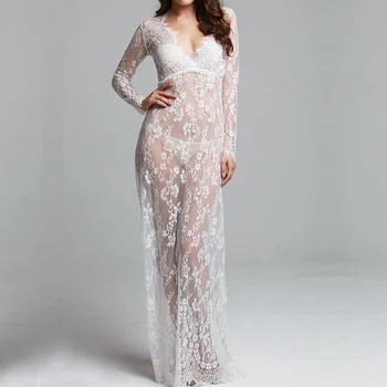 

Maternity Photography Props Deep V-neck Lace Perspective Dress Maternity Dresses For Photo Shoot Pregnancy Dress Photography A02