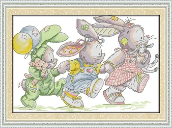 

The lovely rabbits Home Decor 11CT 14 CT Sets For Embroidery Kits Chinese Counted Cross Stitch Patterns Kits