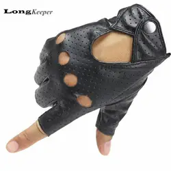 LongKeeper Новый Для женщин перчатки кожаные перчатки без пальцев отрезать черные варежки Танцы шоу половина палец перчатки для Для женщин A222