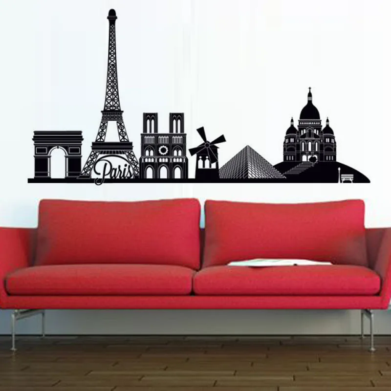PVC Waterproof Paris Skyline Wall Decal Effiel Tower Famous Building Living Room Home Decor Wall