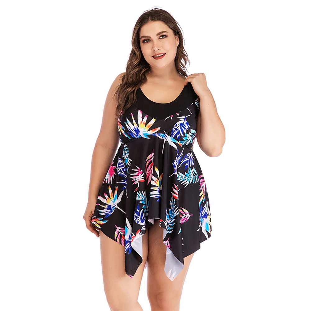

New one piece Plus Size Skirt Swimwear Women Swimsuit High Waist swim print floral Beachwear bahting suits large size S-5XL