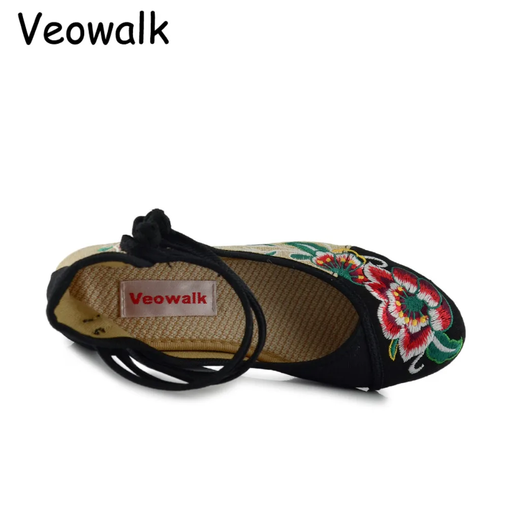 Женская Повседневная обувь Veowalk из хлопка на плоской платформе с цветочной
