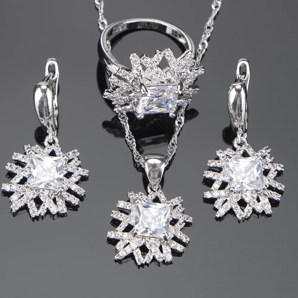925 Sterling Silver Bridal Wedding Jewelry Sets White CZ Earrings For
