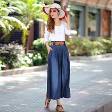 Осенние джинсы джинсовая юбка женская плюс размер тонкие пуговицы повседневные миди юбки высокая талия стрейч узкие джинсы плиссированная длинная юбка