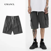Новые летние мужские хип-хоп Повседневное пляжные шорты-бермуды мужской Эластичный шнурок на талии сплошной цвет негабаритных брюки-карго Шорты