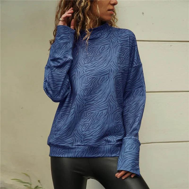

2019 Spring New Zebra Striped Print Women Tops And Blouses Casual Long Sleeve Half Turtleneck Ladies Shirts Tee Elegant Blusas