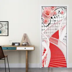 Лестницы Роза 3D Творческий Книги по искусству росписи гостиной Спальня двери Стикеры обои ПВХ Водонепроницаемый самоклеящиеся 3D стены