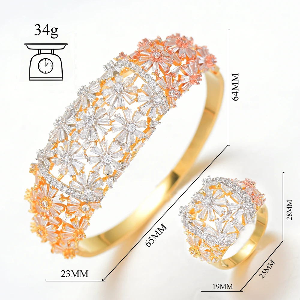 Godki роскошный цветочный нигерийский браслет кольцо набор комплекты украшений для женщин Свадебные кубический циркон Кристалл CZ Дубай Свадебные Ювелирные наборы
