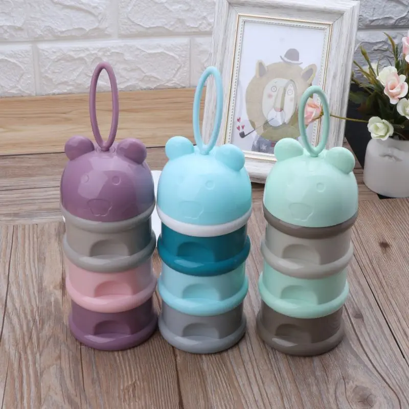 3 layer Cute Bear Style Portable Baby Food Storage Box Essential Cereal Cartoon Milk Powder Boxes Toddle Kids Formula Milk