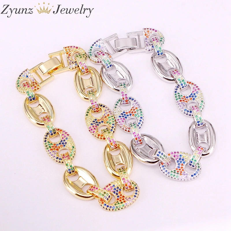 

5PCS, Multi Micro Pave CZ Gold /Silver Color Chain Bracelet For Women Girls Colorful CZ Jewelry Fashion Bangles