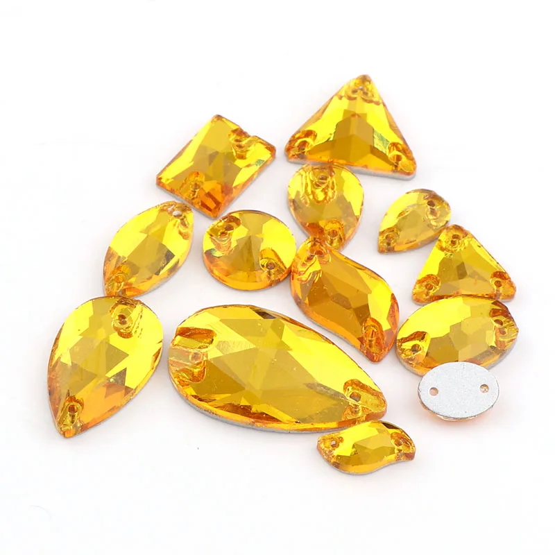 

Yellow Color 36Pieces Mix Style Transparent Glass Crystal Silver Flatback Sew-on Rhinestone Beads Hand Made DIY For Garment