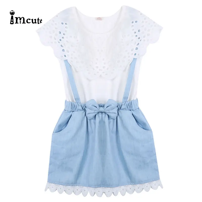 

2019 New Hot Sale 2pcs Newborn Baby Girl Ruffles Tops T-shirt Denim Strap Dress Outfit Clothes Set