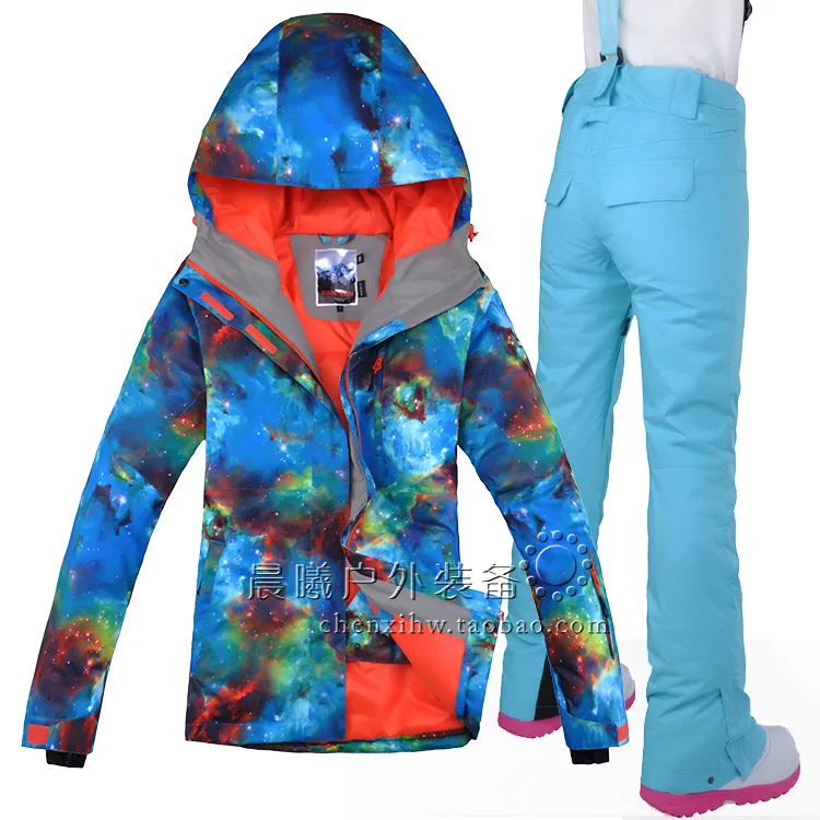 Gsou Snow Band mujeres de esquí chaqueta + Pantalones súper cálido viento impermeable acampar esquí Snowboard espesar térmica nuevo conjunto