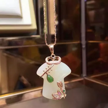 

Xinjiang Hetian yu cheongsam pendant natural yu gold inlaid yu clavicle necklace silver inlaid yu 925 silver mosaic pend
