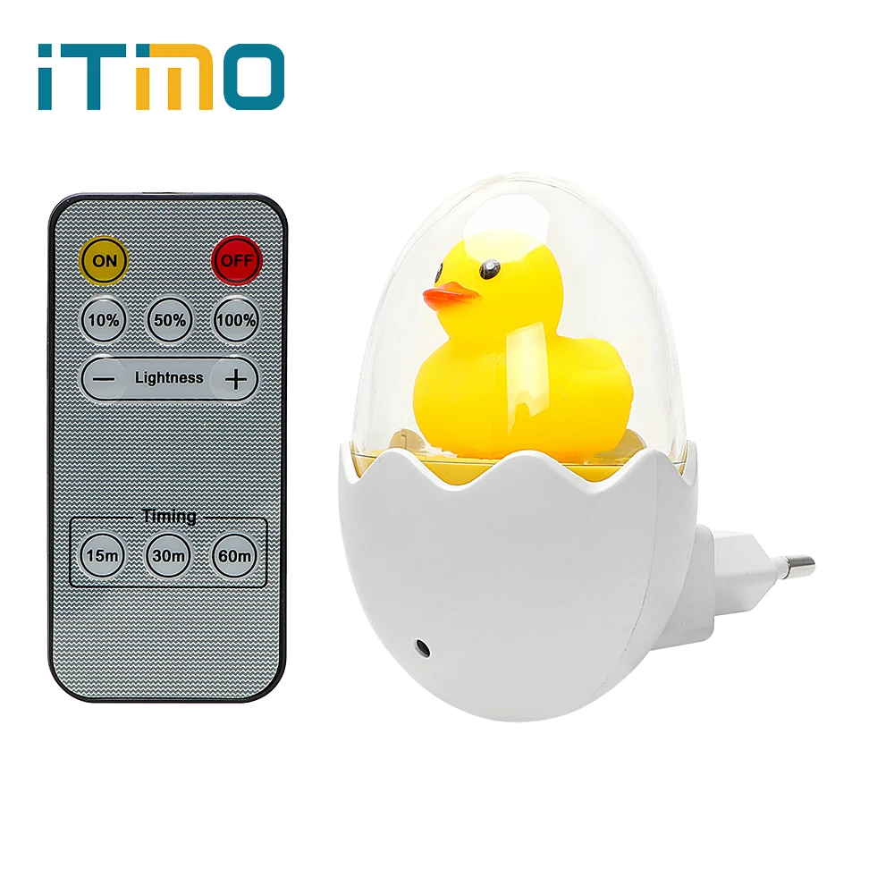

iTimo Timing LED Night Light Cute Yellow Duck US EU Plug Socket Lamp Remote Control Animal Nightlight Adjustable Brightness