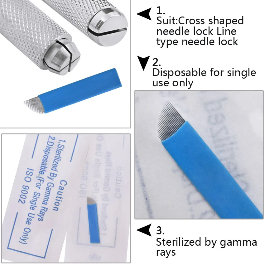 

50PCS Blue Laminas Tebori Microblading 21 Pin Tattoo Needles Permanent Makeup Blade For 3D Eyebrow Embroidery Manual Tattoo Pen
