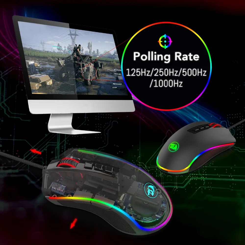 Redragon M711 COBRA Chroma Wired Gaming Mouse with 16.8 Million RGB Color Backlit 10 000 DPI 7 Programmable Buttons Optical LED|wired gaming