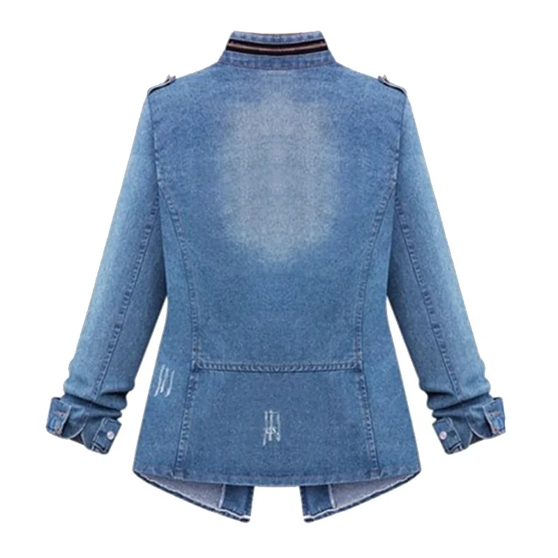 plus size new style denim woman coats autumn and spring long sleeve stand zipper slim pockets denim female coats